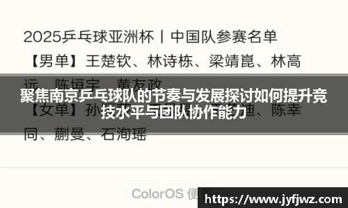 聚焦南京乒乓球队的节奏与发展探讨如何提升竞技水平与团队协作能力